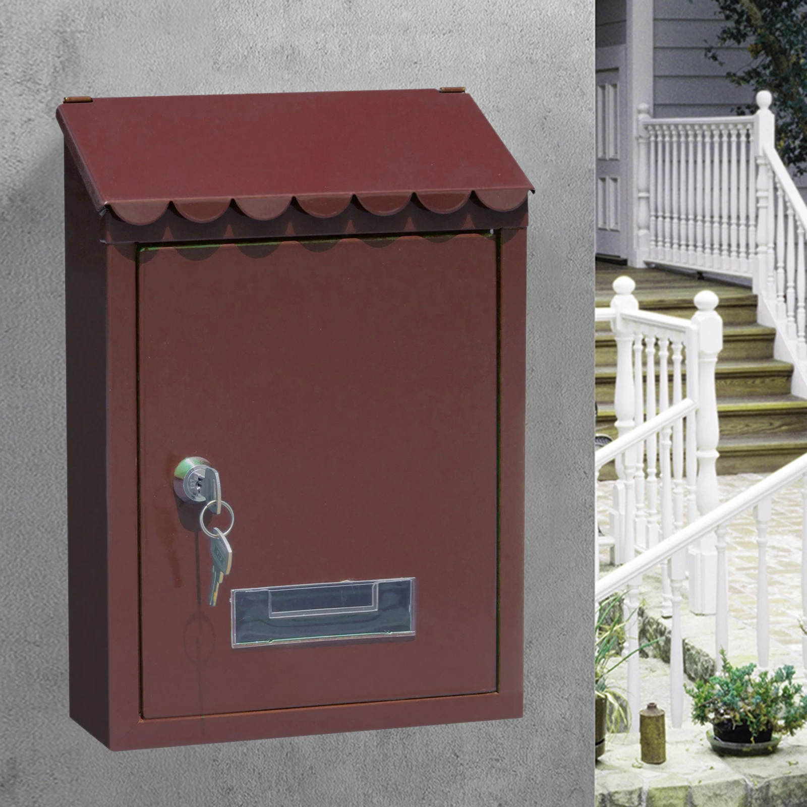 Outdoor Lockable Metal Wall Mounted Mailbox Post Letter Box with Key Home Garden Decoration