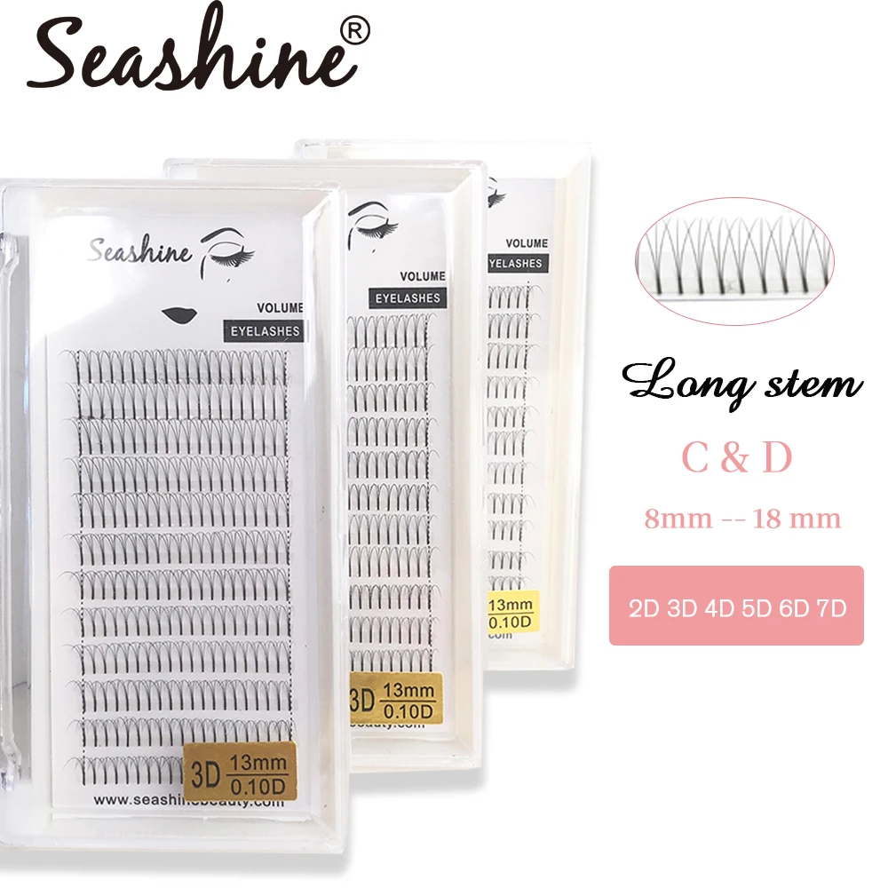 Seashine ресницы для наращивания с длинным стержнем 2D-7D с длинным стержнем 0,05 толщина термоскрепленные предварительно сделанные объемные вентиляторы наращивание ресниц предварительно изготовленные
