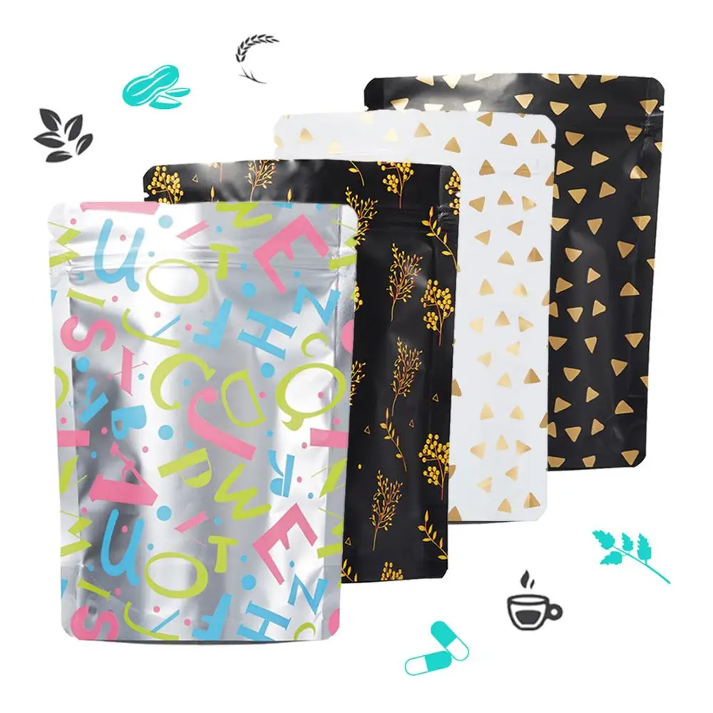 

100Pcs/bag Aluminum Foil Flat Bottom Zip Lock Bag Small Food Packing Pouch Smell Proof Powder Coffee Tea Storage Bags