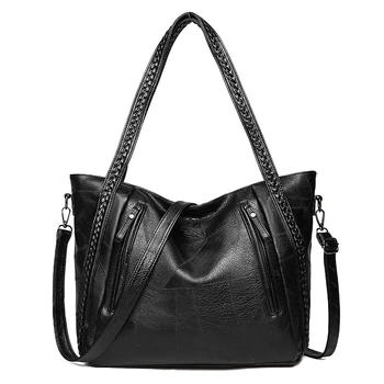 

JHD-Women Shoulder Bag Pu Leather Handbags Big Ladies Knitting Hand Bags Designer Handbags Big Tote Bags for Women Sac a Main