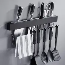 Бытовая черная 304 Нержавеющая сталь кухонная настенная стойка для хранения ножей держатель для кухонной посудомоечной машины аксессуары