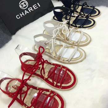 

2020 French CHAREI cc summer jelly shoes sandals with rivets pink bright patent leather comfortable non slip design high quality