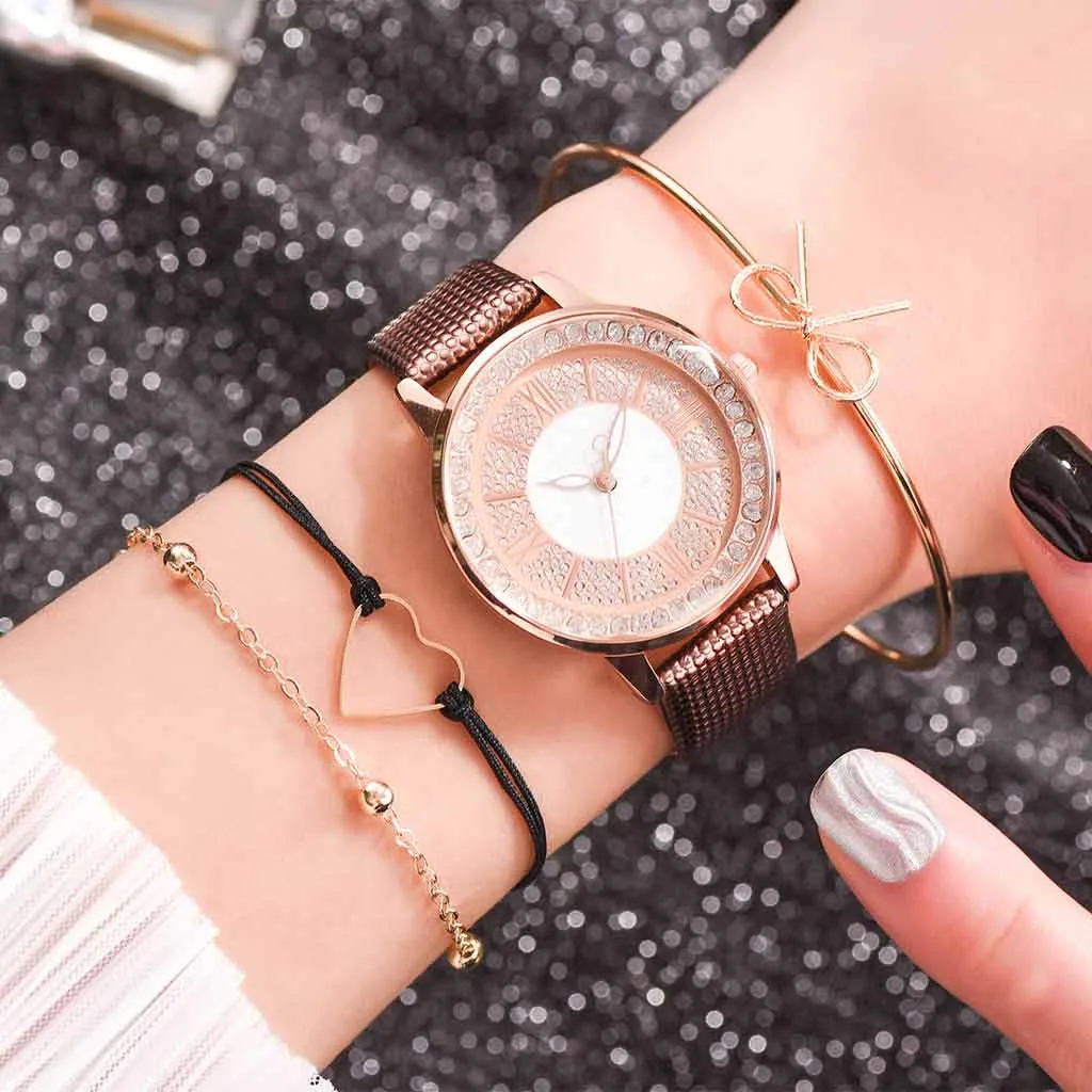 4 шт. браслет и часы для женщин Reloj Mujer Модный маленький деликатный Европейский