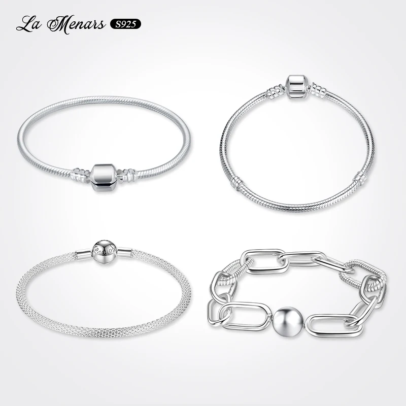 Unisex Genuine 925 Sterling Silver Round Clasp Bracelet Chain Wrist Fine Jewelry DIY Making Ornaments Fit Pandora Bead Charms | Украшения и