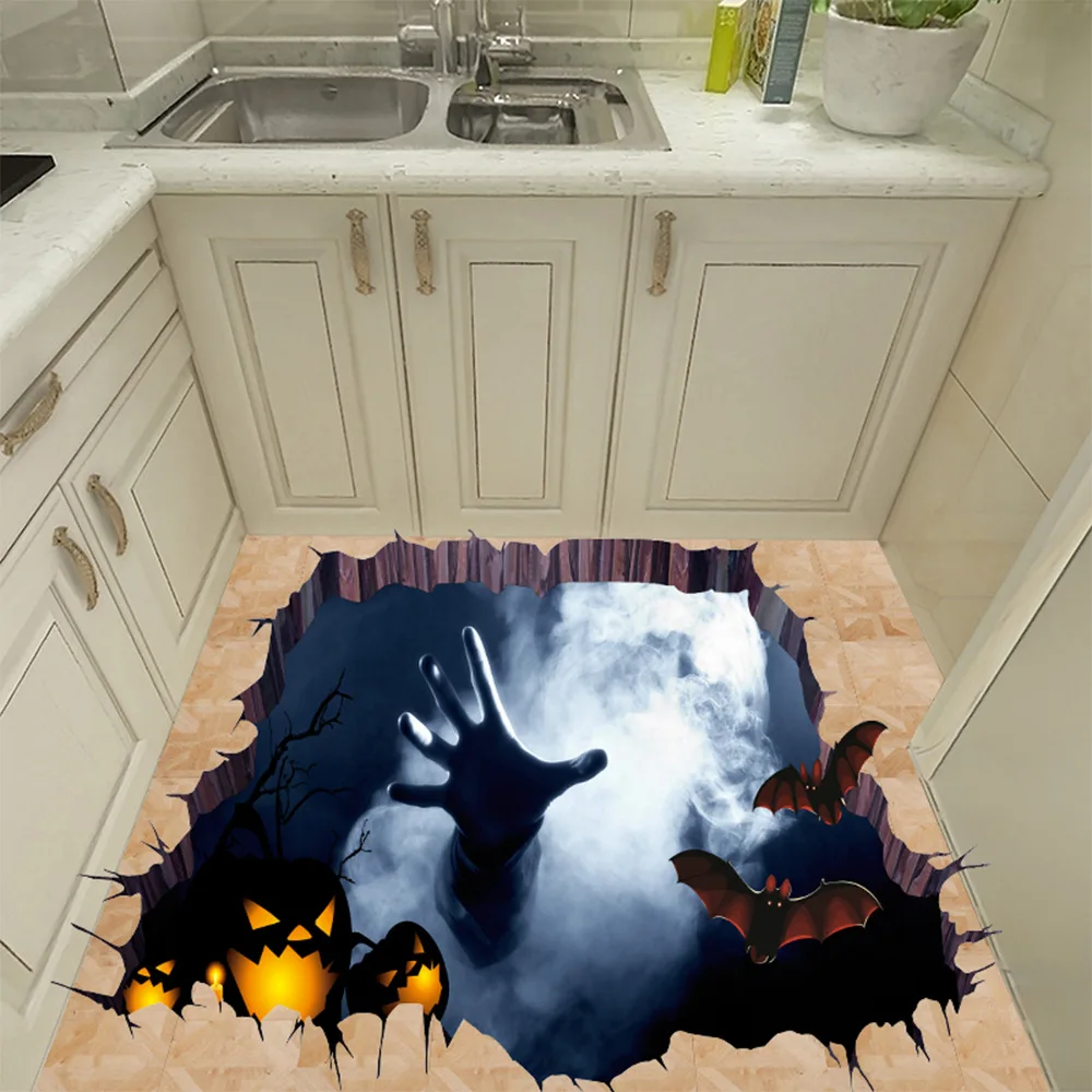 

New Halloween wall stickers haunted house pumpkin 3D broken wall stickers for kids rooms living room bedroom decorative painting