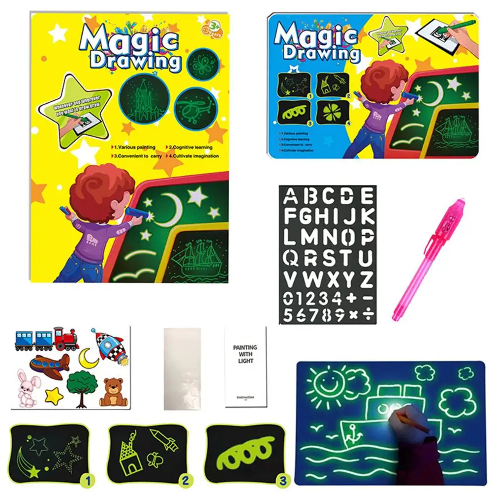 

NEW Children's Draw Toys Set Drawing with Light Writing Board Night Luminous Graffiti Toy 6 to 10 Years Educational Handicrafts