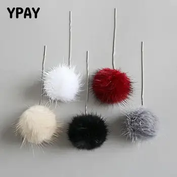 

YPAY 100% Real 925 Sterling Silver Dangle Earrings for Ladies Girls Hairy Velvet Ball Cute Earring Fine Party Jewelry YME383