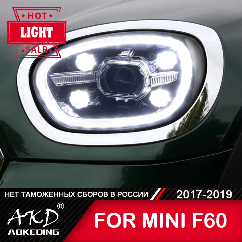 AKD 자동차 램프, 미니 컨트리맨 F60 2017-2019 DRL H7 LED Bi Xenon 전구 F60 헤드라이트 어셈블리 업그레이드 동적 신호 액세서리