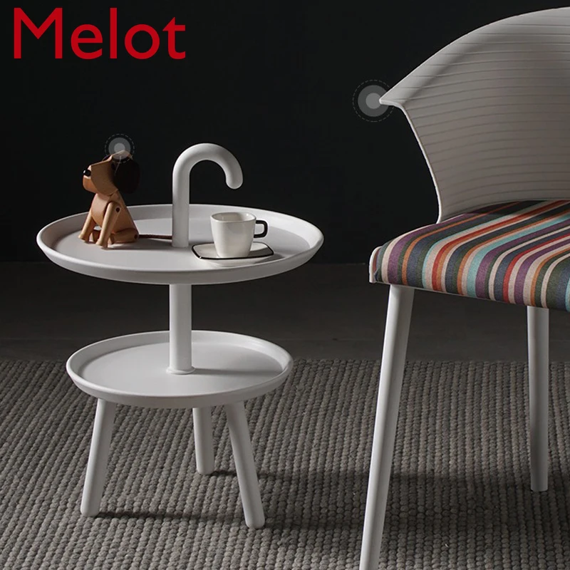 

Nordic coffee table moving hand-held sofa tables bedside round small desk for bedroom balcony 2 layers PVC Caffee Furniture