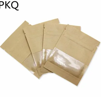 

300pcs 9*13cm Small Flat Zip Lock Kraft Gift Paper Bag with Matte Translucent Window Inside White/Kraft Paper Pouch