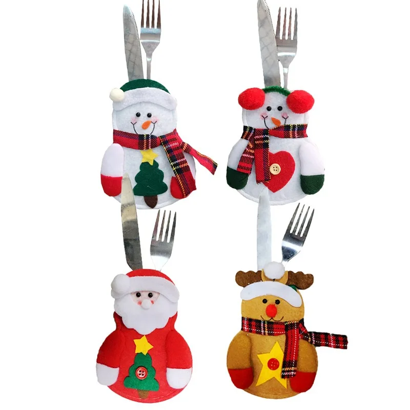 Шляпа Санты Рождество год карманная вилка, нож, столовые приборы держатель сумка для дома вечерние украшения стола ужин посуда Рождественский орнамент
