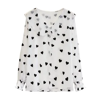 

Spring Women Shirt Large Size Chiffon Blouse Ladies Print Tops Loose Sweet Long Sleeve Fashion Casual F71-111