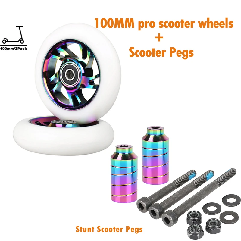 

100mm Scooter Wheels -Pro Scooter Wheels 100mm Pair - Neo Oil Slick 100mm Metal Scooter Wheels white Replacement scooter wheels