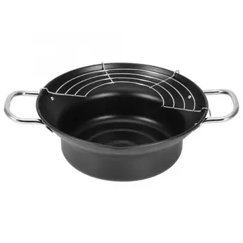 

pans set Mini Tempura Fryer Iron Pot Kitchen Deep Fry Pan with Oil Drip Drainer Rack Deep Fryer