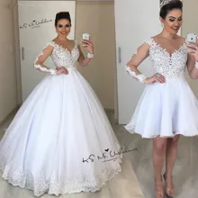 Длинные рукава, 2 предмета, свадебные платья, кружевная Съемная юбка, короткие свадебные платья, винтажное свадебное платье, бальное платье, Vestido de Casamento