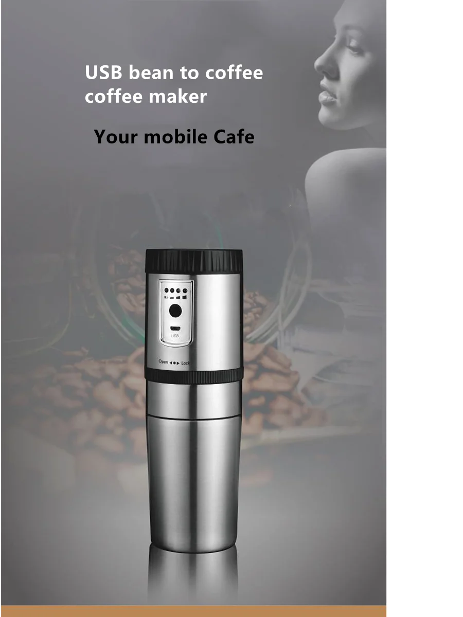 Electric portable stainless steel coffee grinder, car coffee pot, filter coffee machine, hand wash pot (need add hot water)