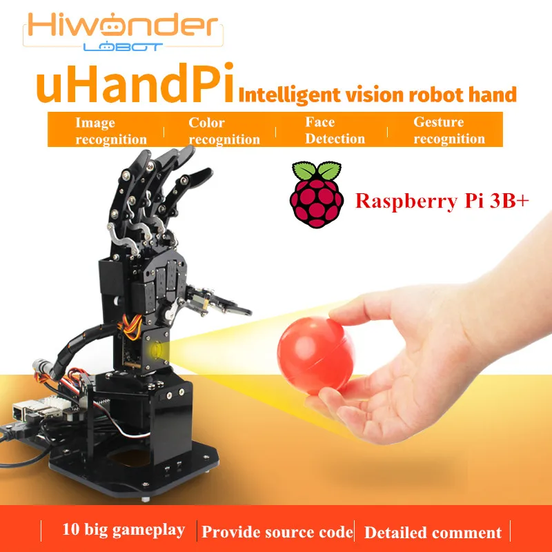 UHandpi интеллектуальное видение Роботизированная рука Raspberry Pi 3B+ питон программа с открытым исходным кодом