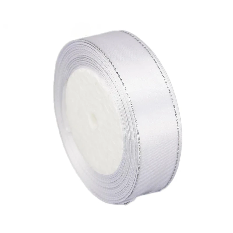 White Silver Edge Satin Ribbon Gift Wrapping Christmas ribbons 6/10/20/25/40mm 25 yards/roll satin ribbons,ribbon supplies,wrapping ribbon,satin ribbon,christmas ribbon