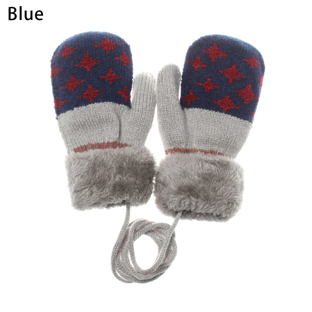 blue Новые милые детские перчатки с рисунком звезд для новорожденных детей; зимние вязаные шерстяные варежки; детские бархатные толстые теплые перчатки - Цвет: blue