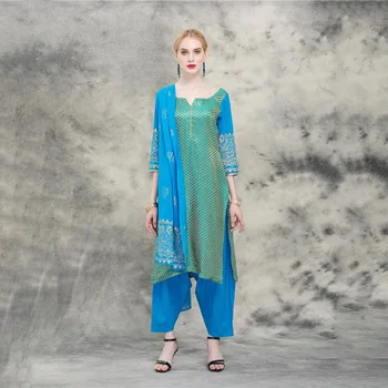 Vestido indio Kurta Punjabi de tres piezas de algodón, Vestido étnico Kurti para mujer, Vestido Tradicional paquistaní Indiano, ropa