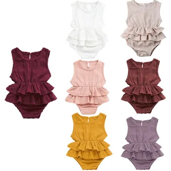 

0-24M Summer Solid Newborn Kid Baby Girl Clothes Sleeveless Romper Tutu Dress 1PC Sunsuit Outfit
