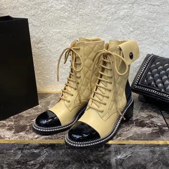 

2020 New Fashion Ladies Patchwork Boots Autumn Brand Design Women Shoes Lace Up Ankle Female Boots Casual