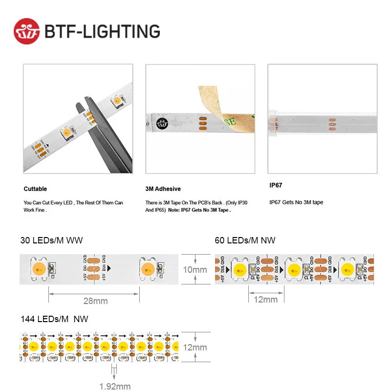 1 м/4 м/5 м 30/60 светодиодов/м SK6812 WWA Pixel Светодиодная лента(теплый белый+ холодный белый+ янтарный цвет) Индивидуальный Адресный IP30/67 DC5V
