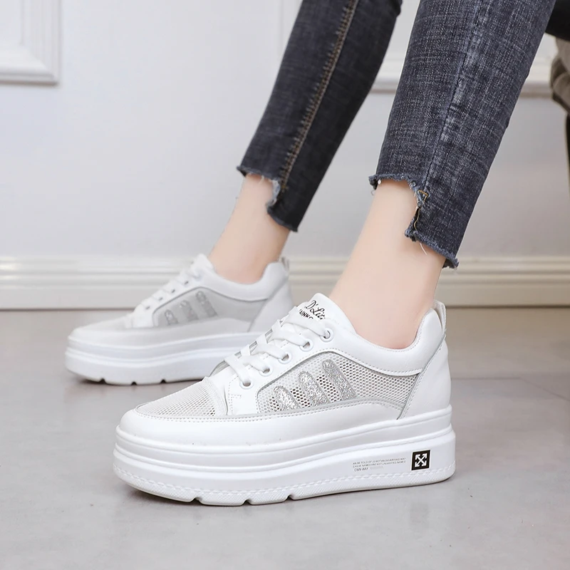 

2019 New Stylish Woman Running Shoes Increasing 5CM INS High Heel Sneakers Women Height Platform Breathable Sports Walking Girls