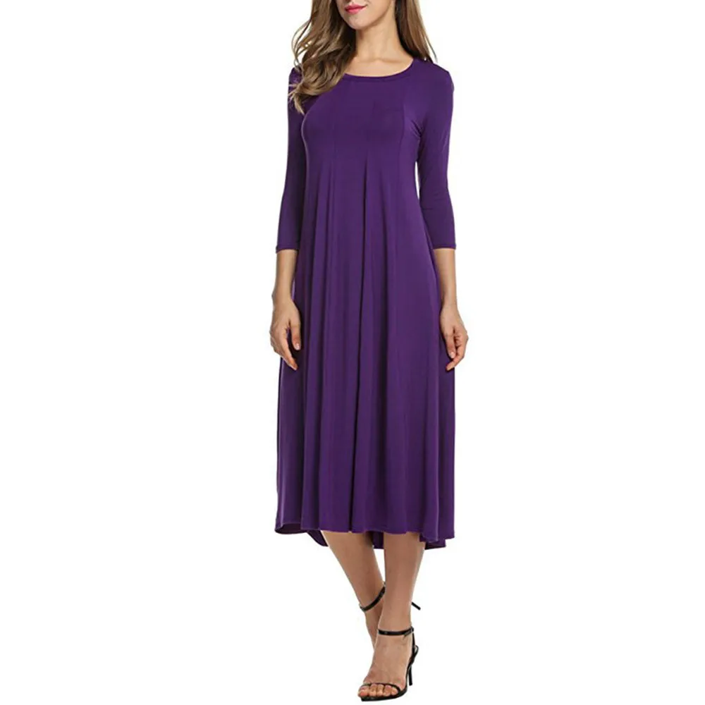 JAYCOSIN Casual Womens Half Sleeve Loose Long Maxi Dress Autumn Winter A-Line Solid color o-neck Dress Vestido Vestidos Elbise