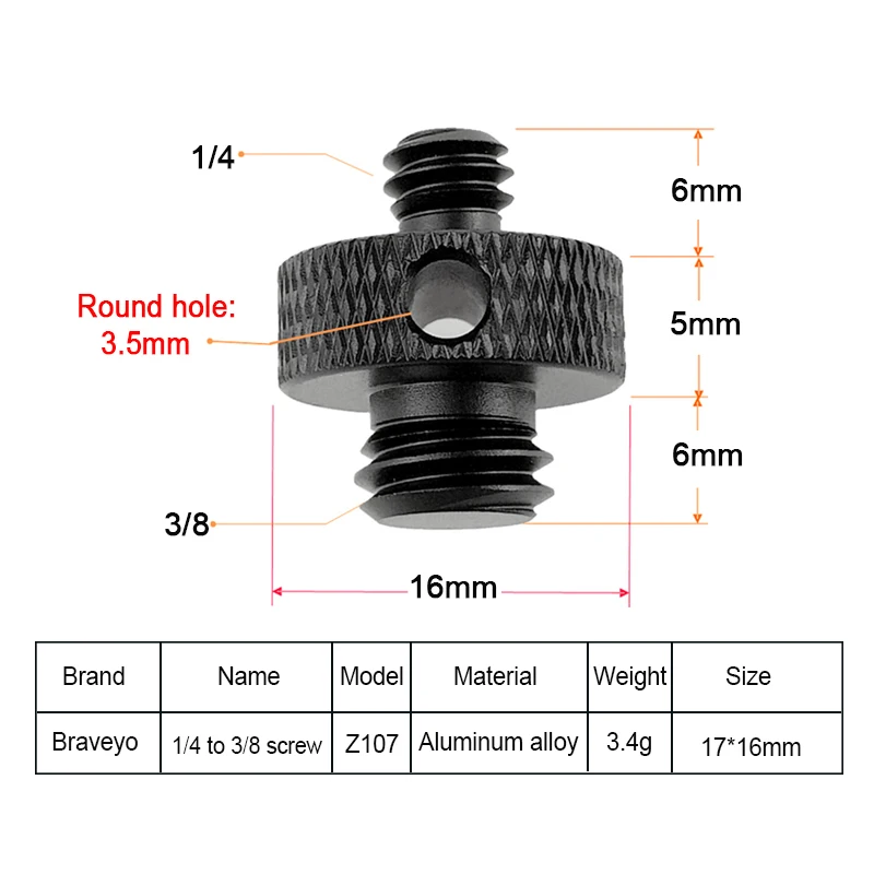 Description Picture 6 of itemDslr Camera Conversion Screw 1/4 to 3/8 Inch Screw Gopro Photographic Equipment Accessories for Ballhead Tripod Monopod