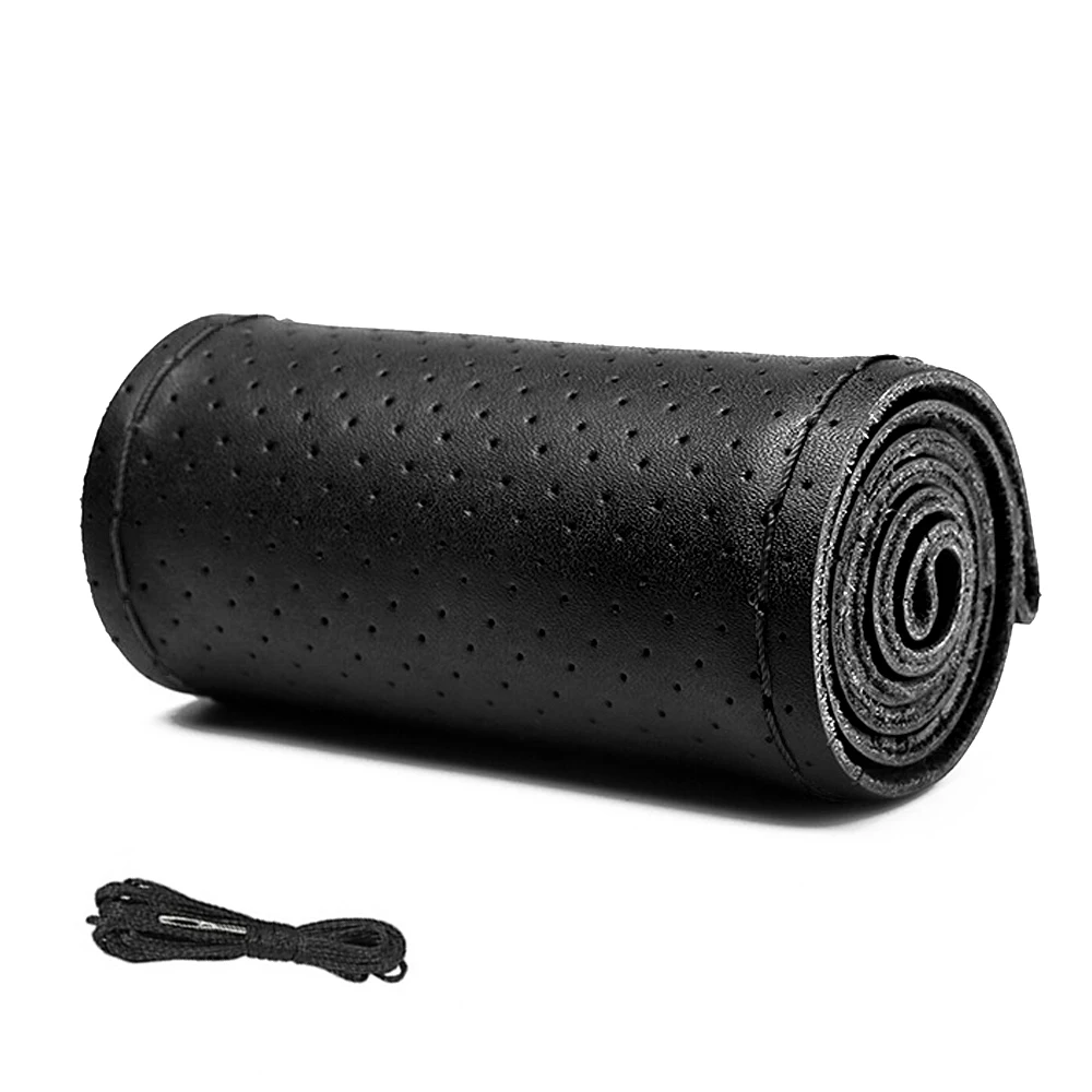 38CM-Black 38 см чехлы на руль из натуральной кожи для hyundai I30 I20 IX35 Solaris Kona Santa Fe Creta Tucson Accent аксессуары - Название цвета: 38CM-Black
