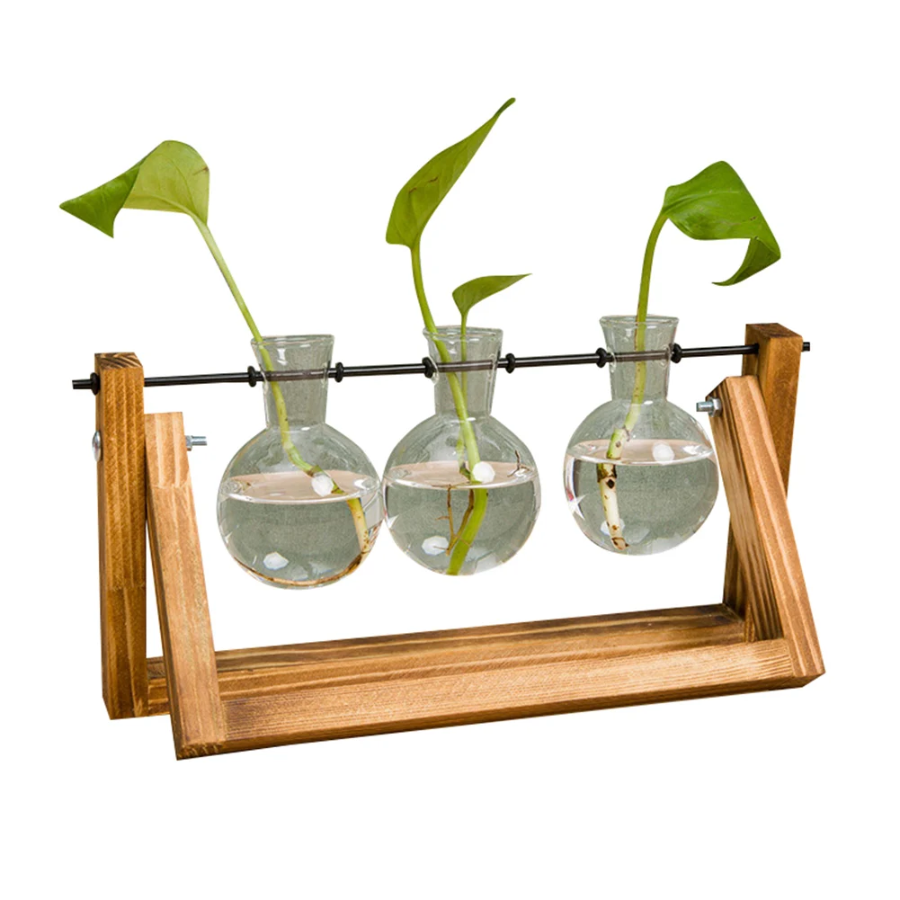 Retro Color 3 Vase Стеклянная ваза настольная Гидропоника завод деревянный стеллаж Винтажный стиль для дома и сада 66CY - Цвет: Retro Color 3 Vase