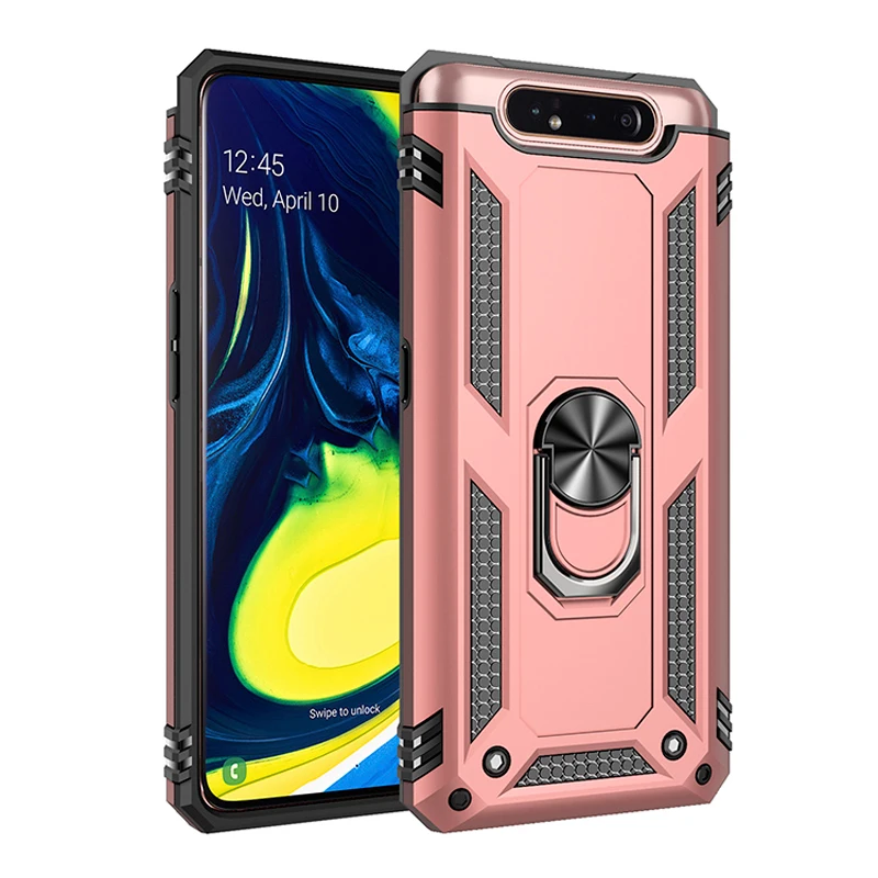 Роскошный чехол с магнитным кольцом для samsung Galaxy A80 A90, Прочный противоударный чехол с подставкой для samsung Galaxy A80 A90, чехол - Цвет: Rose Golden