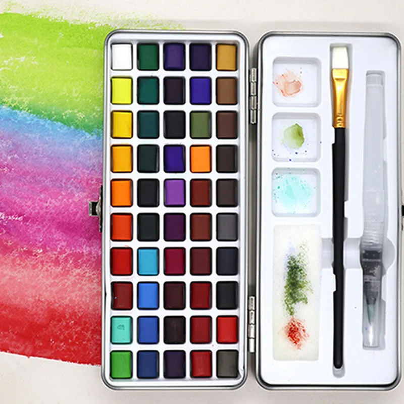 50 Colors Solid Water Color Pigment Portable Metal Box Watercolor Paint for Beginner Drawing Painting Art Supplies |