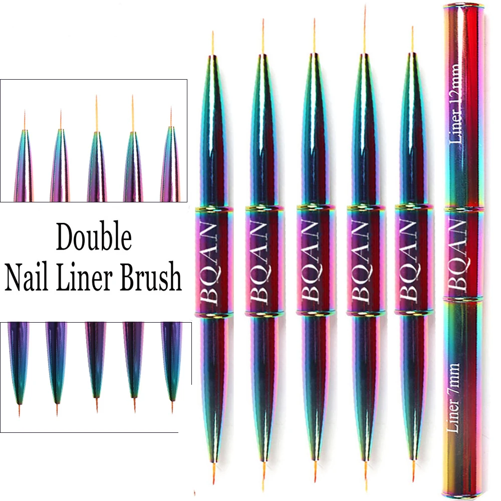 BQAN Colorful Double Head Nail Brush French Stripe Nail Art Liner Brush Drawing Brush Painting Pen Gel Polish Nail Art Tools 2