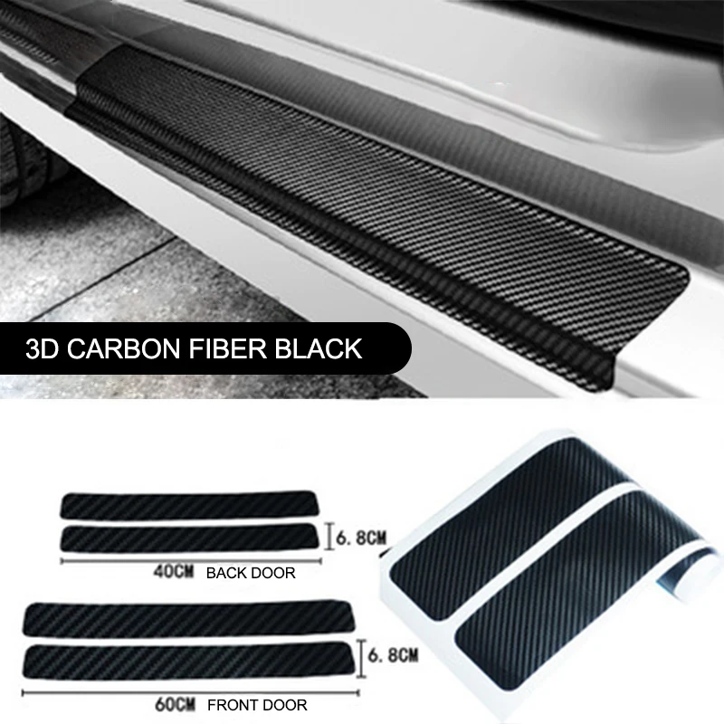 4pcs 3D Carbon Fiber Look Car Door Plate Sill Scuff Cover Sticker Anti Scratch