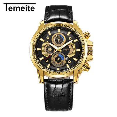 E Мужские часы TEMEITE, модный бренд, кварцевые часы, многофункциональные, с календарем, хронографом, светящиеся, водонепроницаемые, наручные часы для мужчин, подарок - Цвет: E