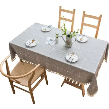 

Dot Plaid Decorative Table Cloth Tassels Dinner Table Cover Waterproof Rectangular Tea Tablecloth for Party Wedding Home Kitchen