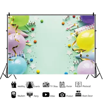 

Laeacco Balloon Ribbon Bunting Celebration Ceremony Party Photography Backdrops Custom Children Birthday Backgrounds Banner