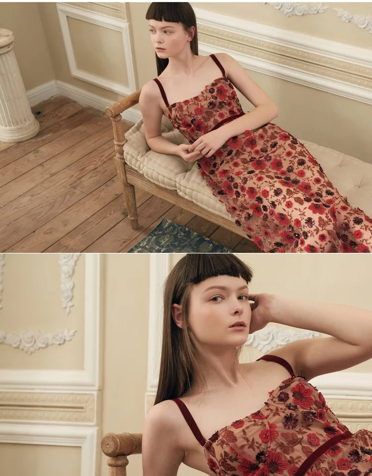 EASYSMALL, женское платье, модное, праздничное, высокого класса, Vestidos, вечерние, эксклюзивные, красные цветы, уличная одежда, платья с высокой талией