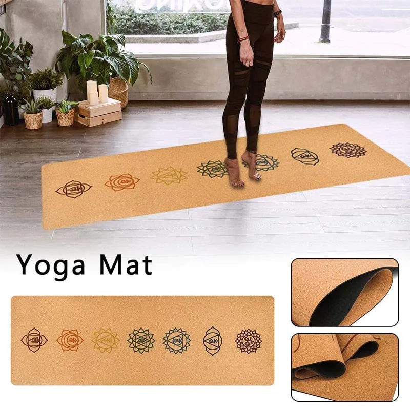 5mm Non-Slip Organic Cork TPE Exercise Training Yoga Mat Pilate Fitness Dance Lightweight Portable Sweat Absorbent Belt Odorless