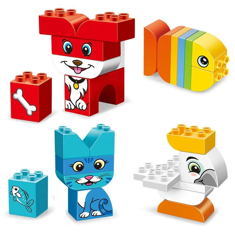 

4in1 Large Particles Creative Bird Cat Dog Fish Building Blocks Bricks DIY Big Size Animals Compatible Duploe Kids Toys