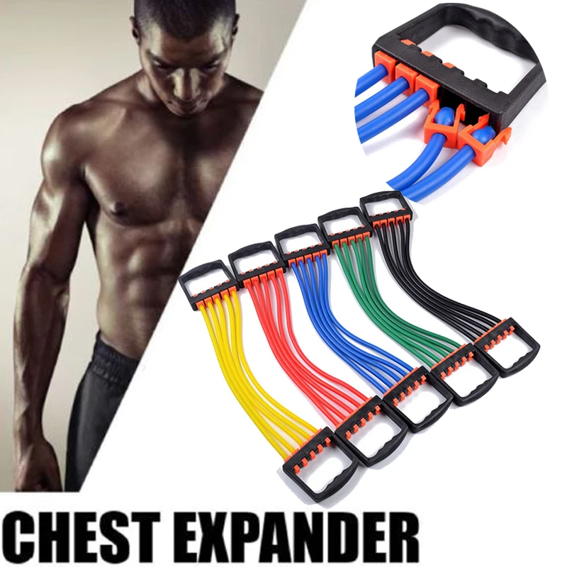 

FAVSPORTS Portable Sports Chest Expander Puller Exercise Fitness Resistance Elastic Cable Rope Tube Yoga 5 Resistance Bands