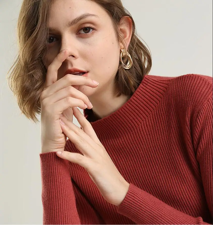 Rust Red GCAROL New Fall Winter Women Half High Collar 30% Wool Sweater Stretch Tight Fit Short Knitting Jumper OL Render Knit Knitwear - Цвет: Rust Red