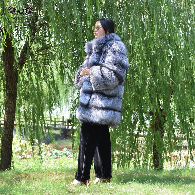 Tatyana Furclub шуба из натурального Лисьего меха, шуба из натурального серебристого лисьего меха, модная повседневная куртка из лисьего меха с отложным воротником для женщин