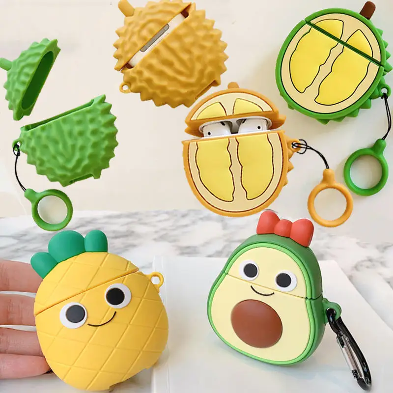 

3D Cute Cartoon Avocado Pineapple Wireless Earphone Case for Apple Airpods 1 2 Fruit Durian Headset Earpods Protective Cover