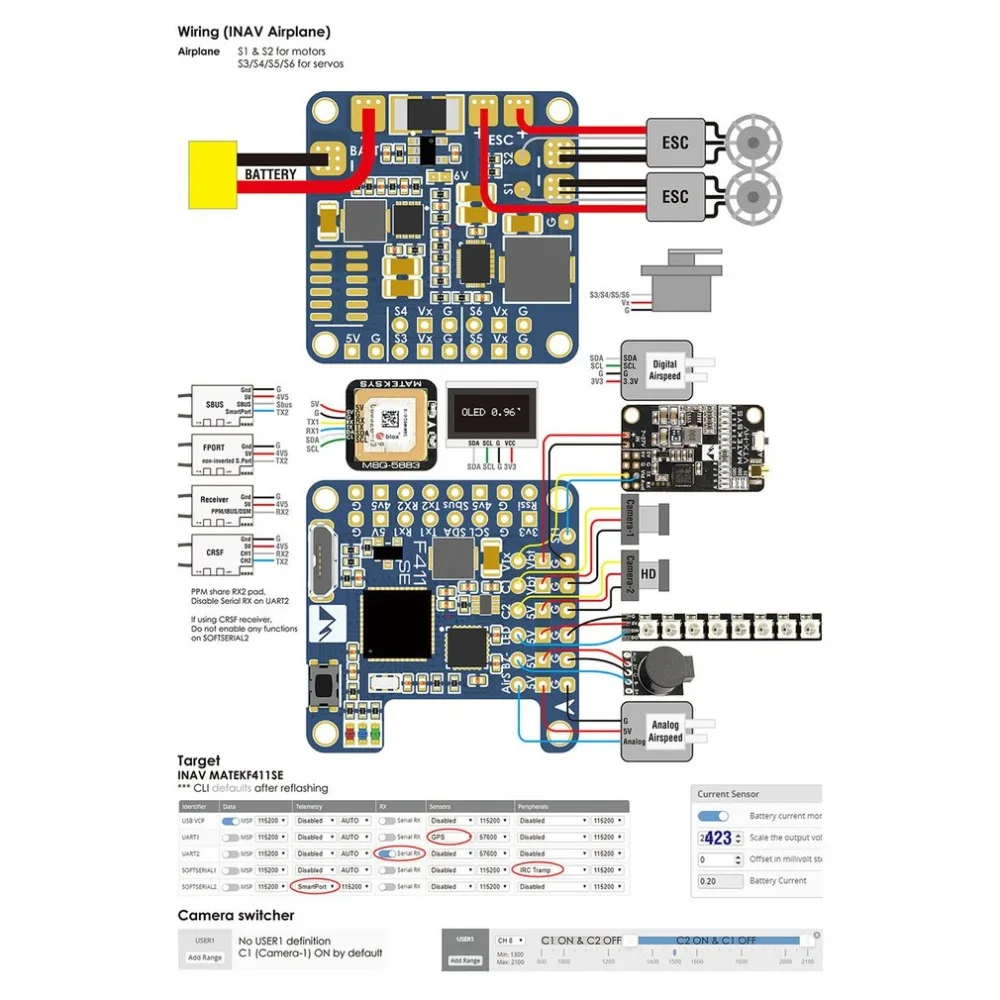 Стиль F411-WSE 100 МГц STM32F411CEU6 Контроллер полета Встроенный OSD 2-6S FC для радиоуправляемого дрона самолета аксессуары с фиксированным крылом
