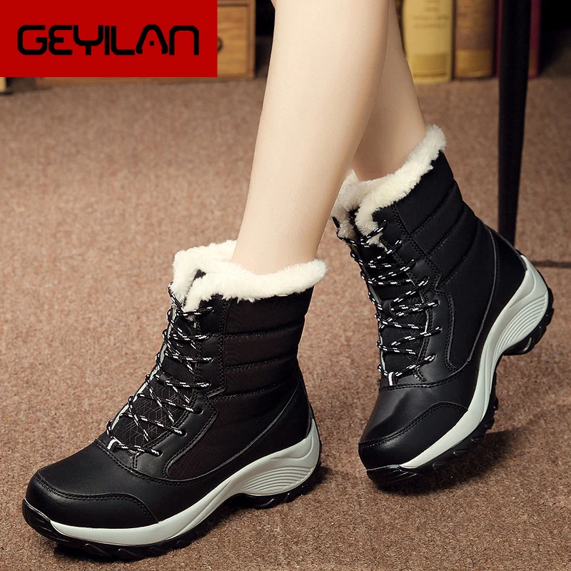 

SWYIVY Women Winter Boots 2019 New-style Plus Velvet High-top Shoes Student Lace-up Snow Boots Female Wedge Platform Black Shoes