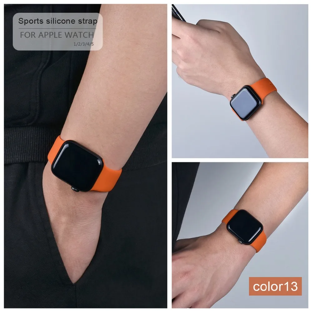 Мягкий силиконовый спортивный ремешок для Apple Watch 5 4 3 2 1 38 мм 42 мм, резиновый ремешок для часов Iwatch series 5 4 40 мм 44 мм