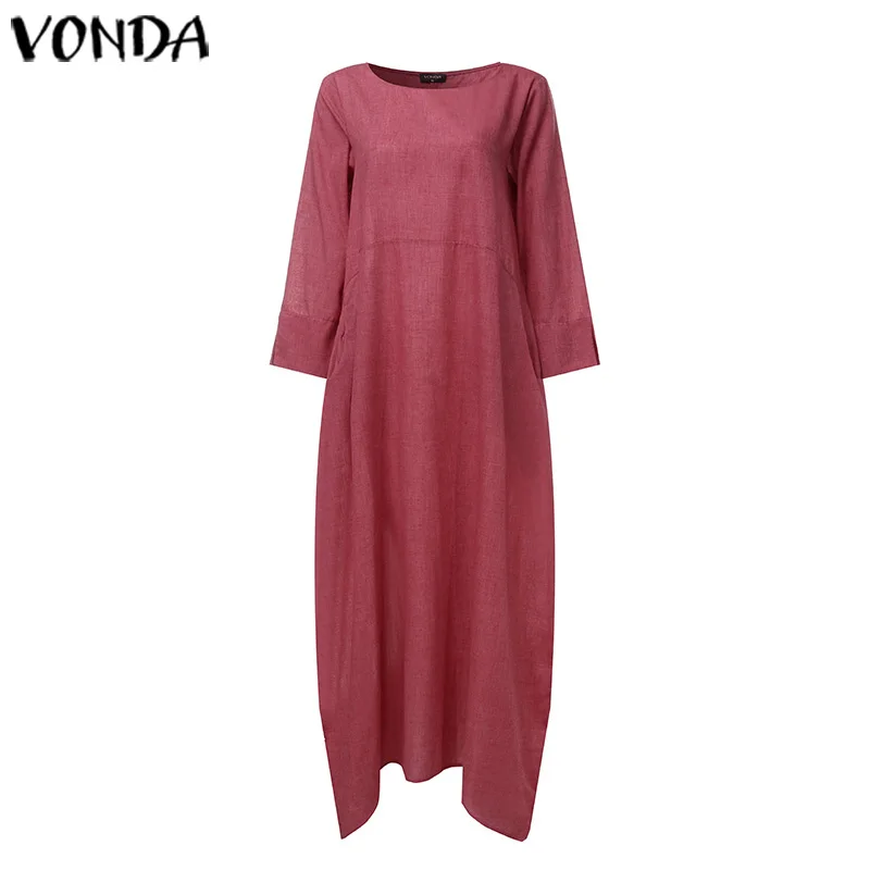 VONDA, богемное платье, женское, летнее, с круглым вырезом, с рукавом 3/4, повседневное, одноцветное, для вечеринки, платья, элегантное, половина рукава, Vestido, пляжный Сарафан